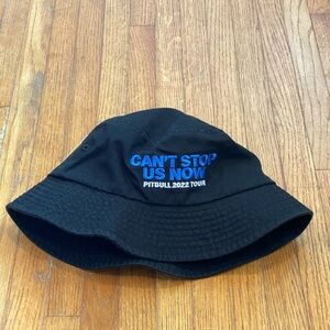 Pitbull 2022 Tour Can’t Stop Us Now Black Bucket Hat with Blue Embroidery